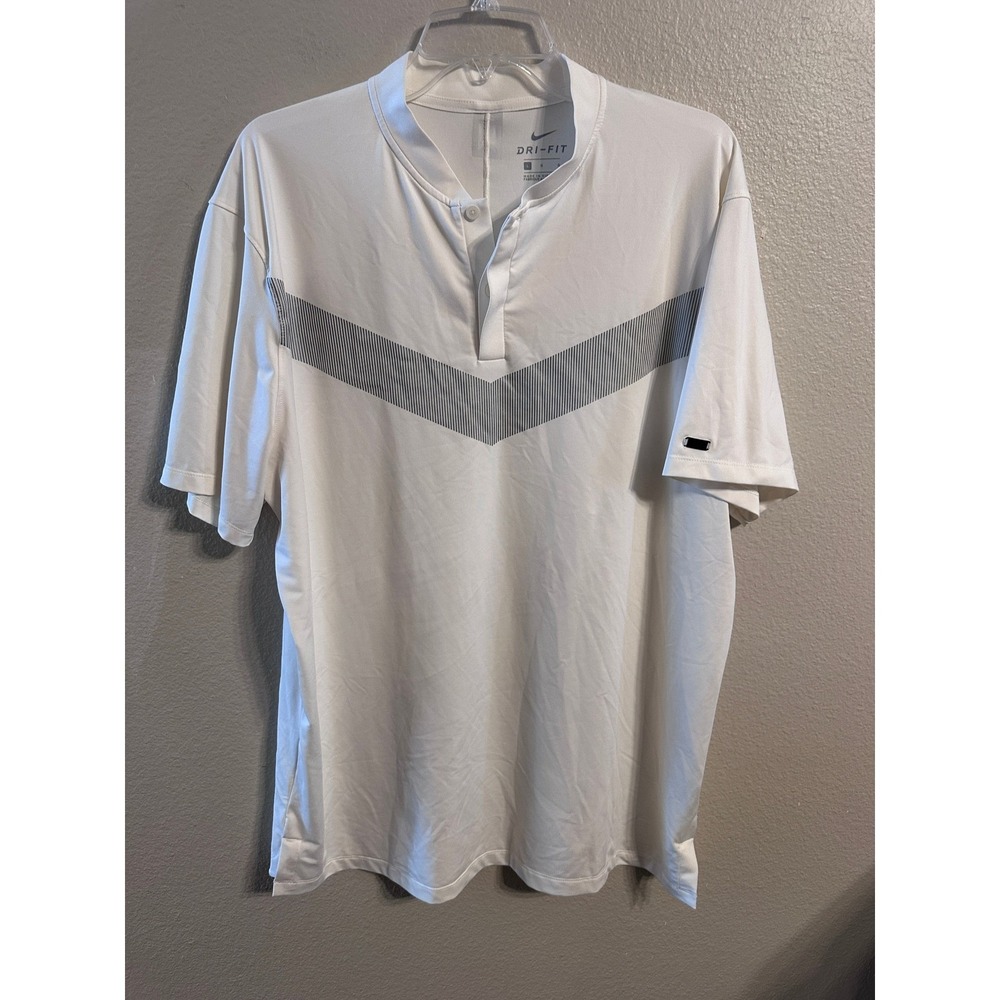 TIGER WOODS Nike Dri Fit‎ Golf Polo Shirt White Gray  Mens Large